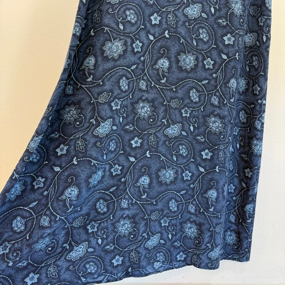 Vintage Charter Club Silk Maxi Dress 10 Navy Floral 90s Minimalist Dark Academia